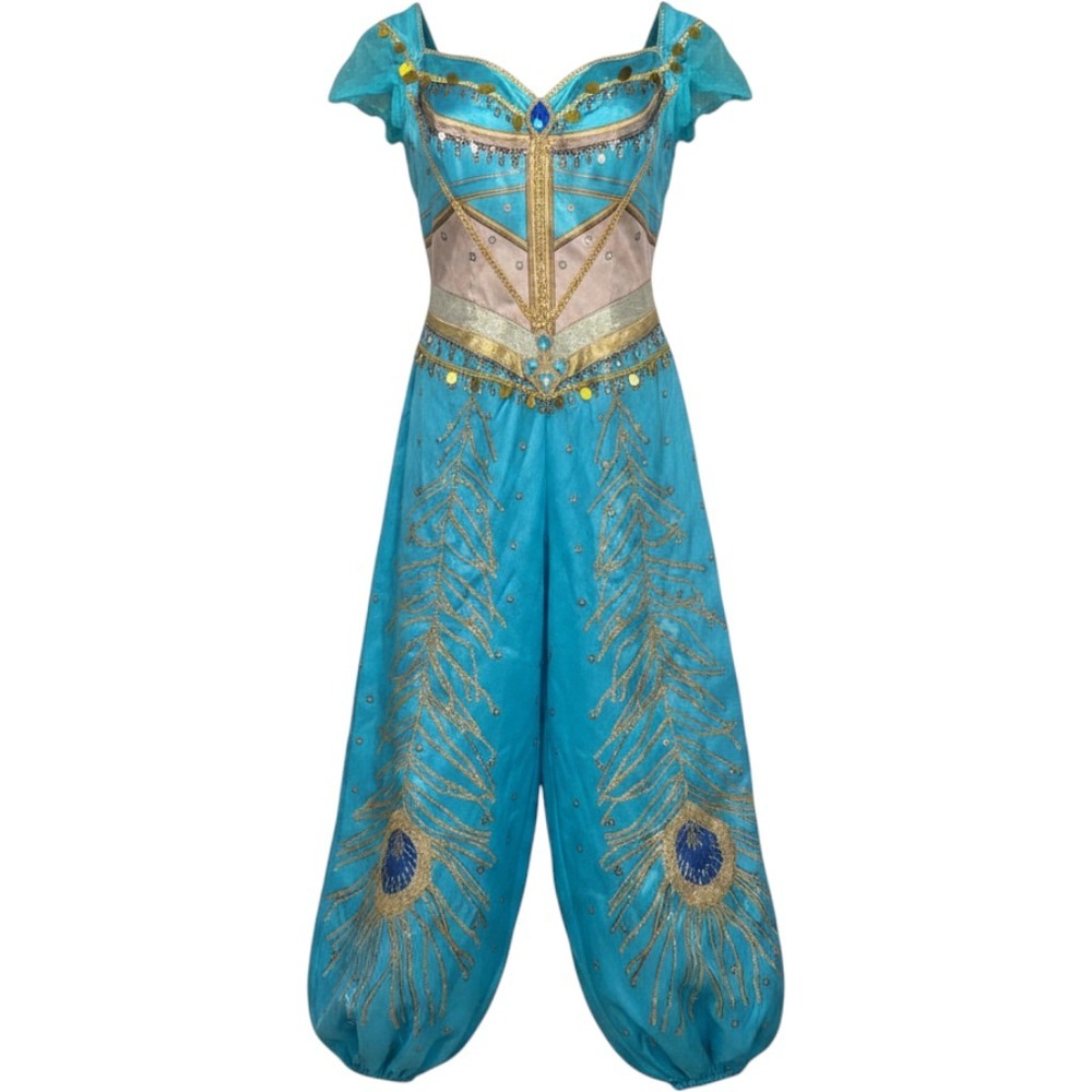 Disney Aladdin Live Action Jasmine Costume Turquoise Peacock Jumpsuit Cape Large